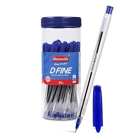 Reynolds DFINE Ball Pen SET - 25 BLUE PENS WITH COMFORTABLE GRIP |BLUE BALL PENS FOR WRITING | PEN FOR STUDENTS &amp;amp; OFFICE STATIONERY | 0.7 mm TIP SIZE